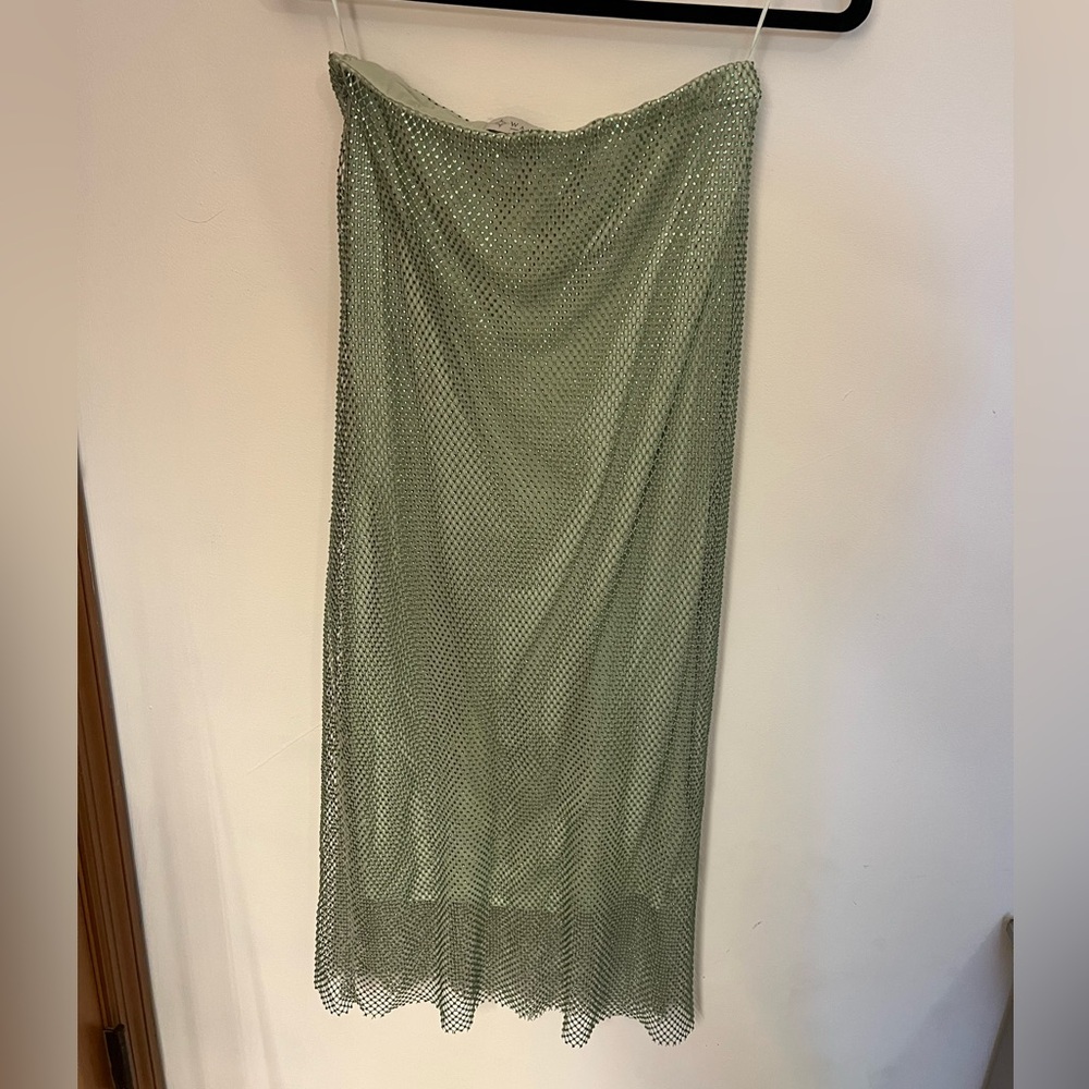 Wayf Sage Green Mesh Maxi Skirt